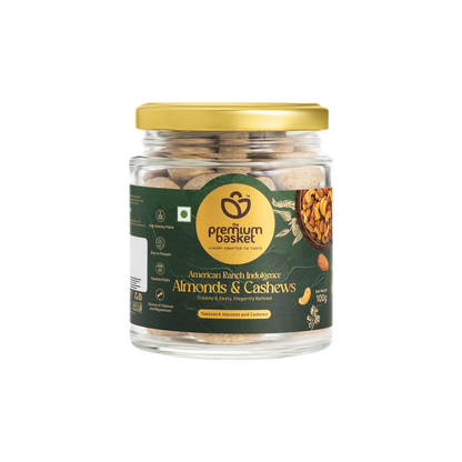 Open Basket almonds & cashews snack jar with gold sealed lid