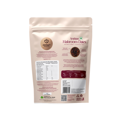 Arabian Mabroom Dates pouch back panel with nutrition and barcode