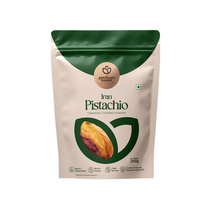 Pistachio kernels bag, green top and white pack with logo, 250g