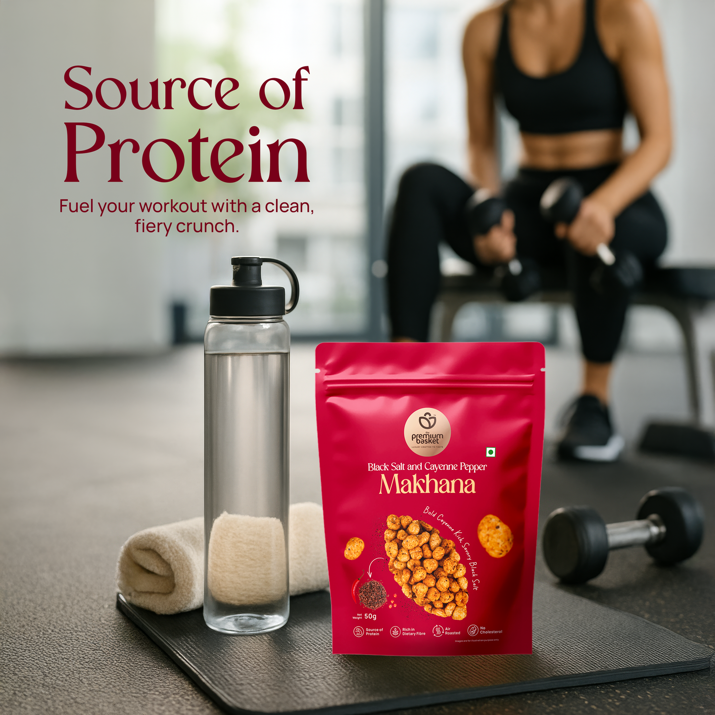 Black salt and cayenne pepper makhana snack pouch, red