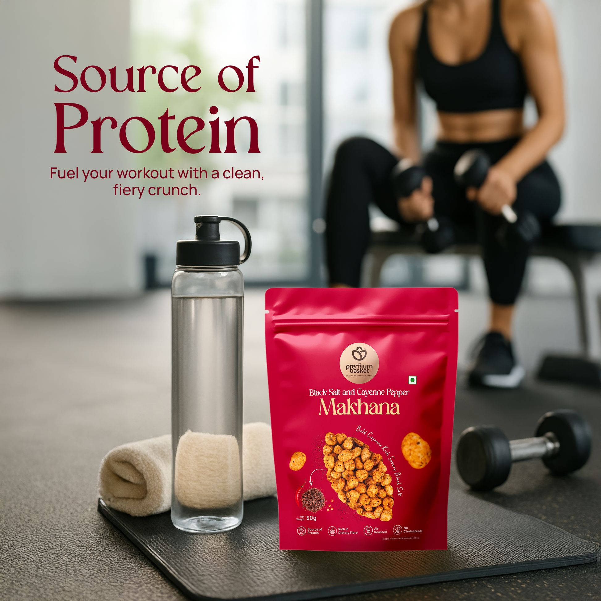 Black salt and cayenne pepper makhana snack pouch, red