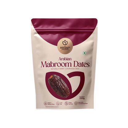 Arabian Mabroom Dates pouch, white with burgundy top and logo
