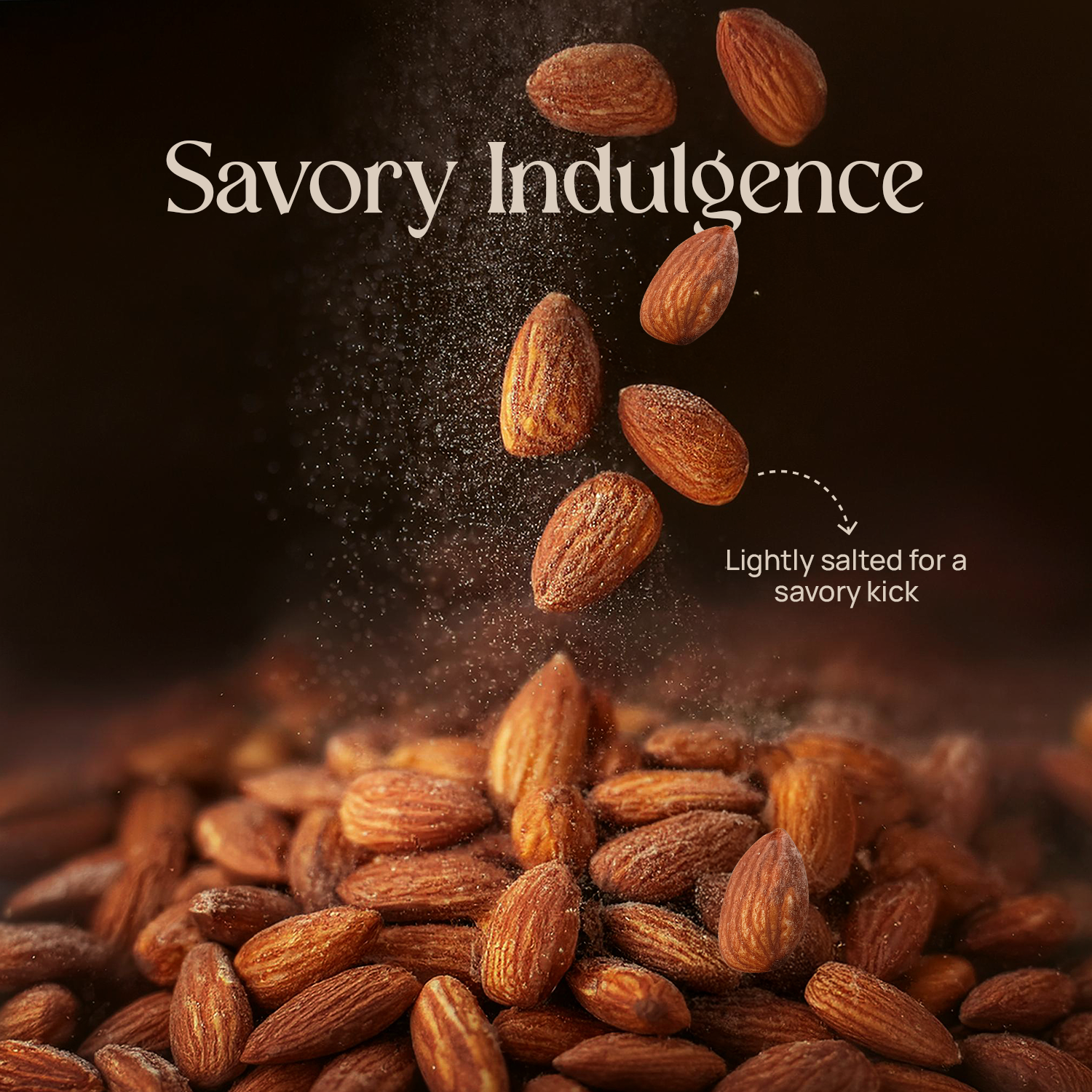 Salted almonds, roasted almonds with visible light seasoning