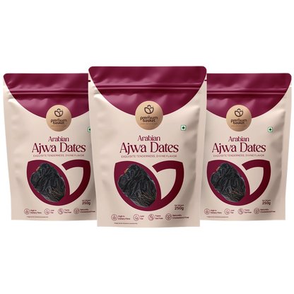 Arabian Ajwa Dates: three maroon-and-cream date pouches