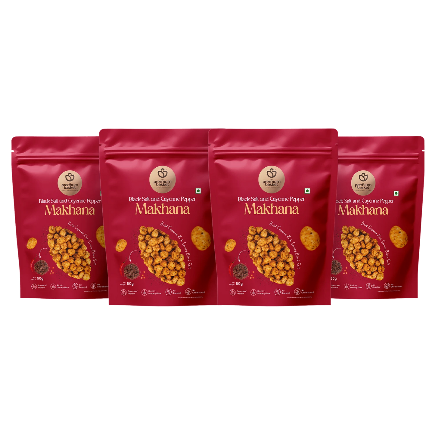 Spiced makhana snack in red resealable pouches, set of 4 packs