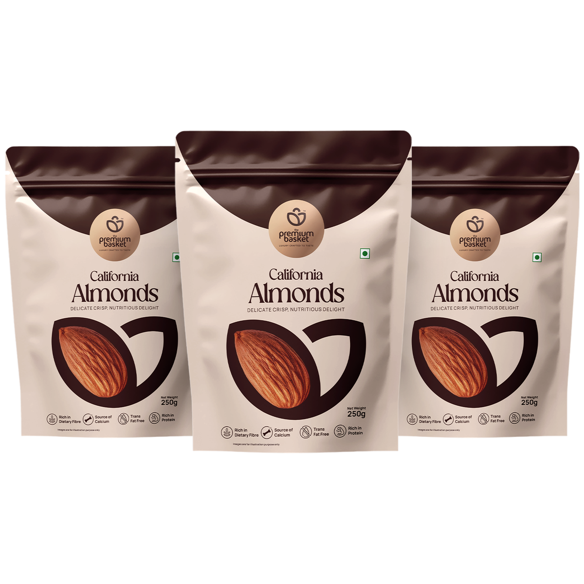 Premium California almonds bag set of 3, 250g pouches