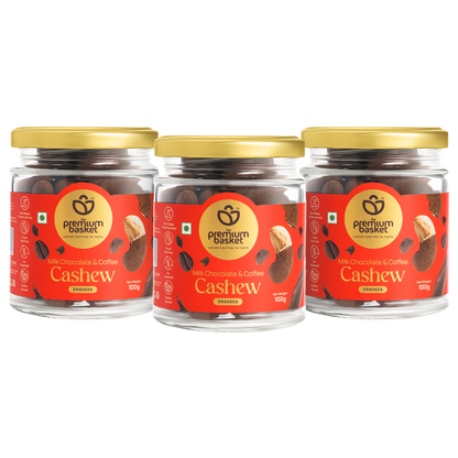 Premium Basket milk chocolate & coffee cashew 100g jar with gold lid