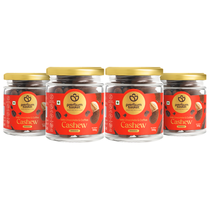 Premium Basket milk chocolate & coffee cashew 100g jars set with gold lids