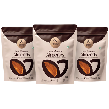 Iran Mamra Almonds stand-up pouches, three-pack