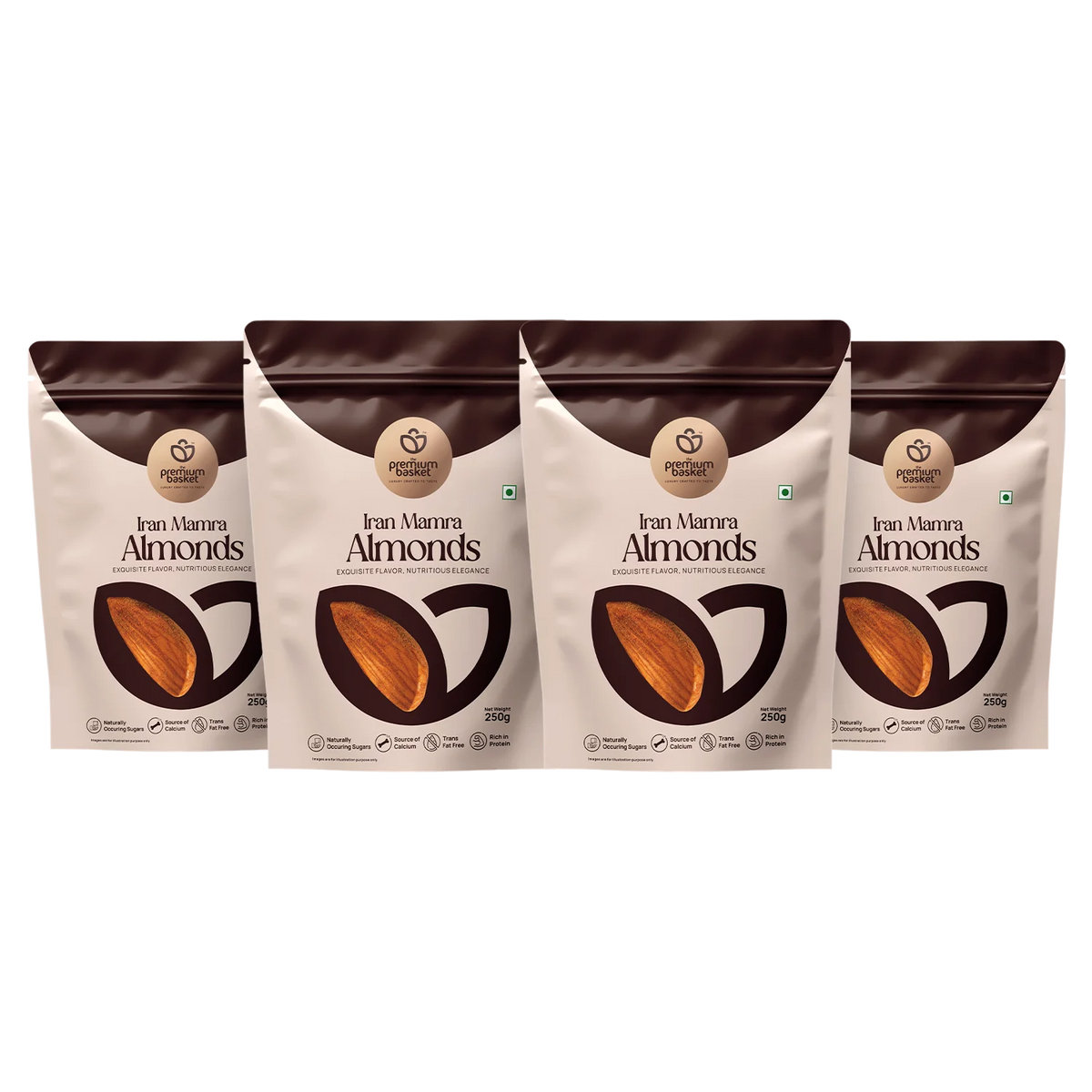 Iran Mamra Almonds stand-up pouches, four-pack