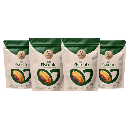 Premium pistachio kernels stand-up pouches, 4-pack with green and beige bags