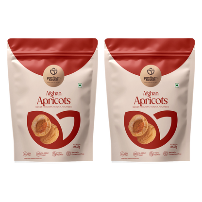 Premium Basket Afghan Apricots dried fruit pouches, red and beige, 250g
